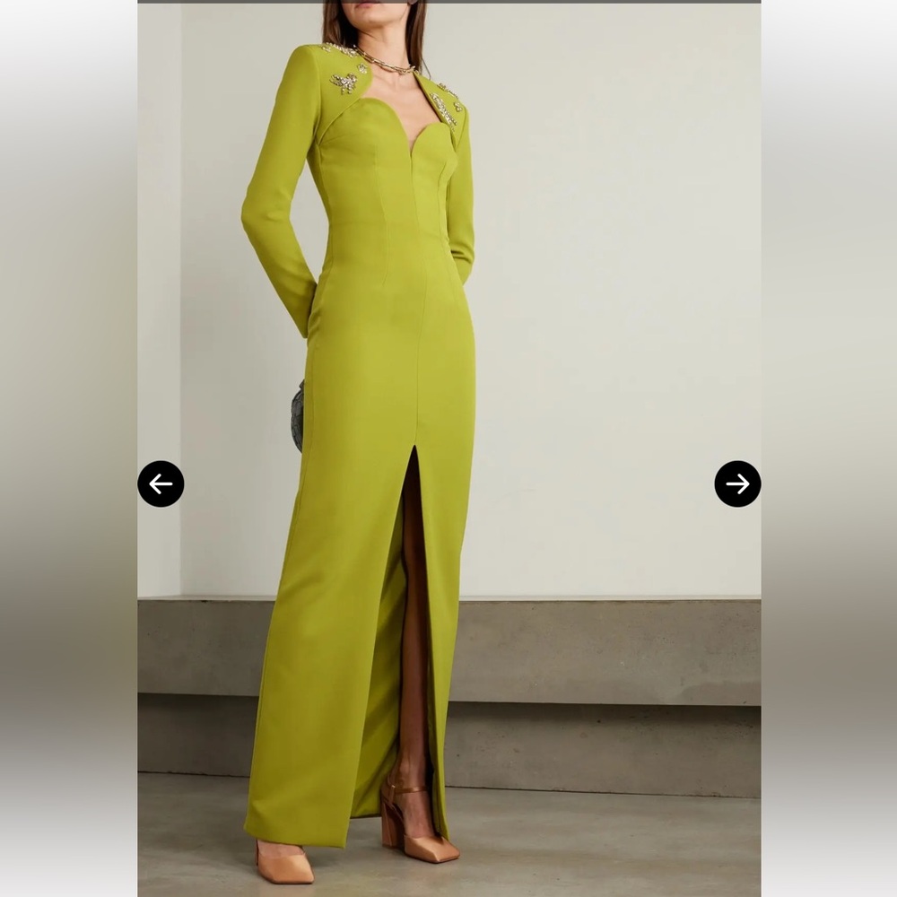 Elegant Long Sleeve Chartreuse Dress - Picture 3 of 13